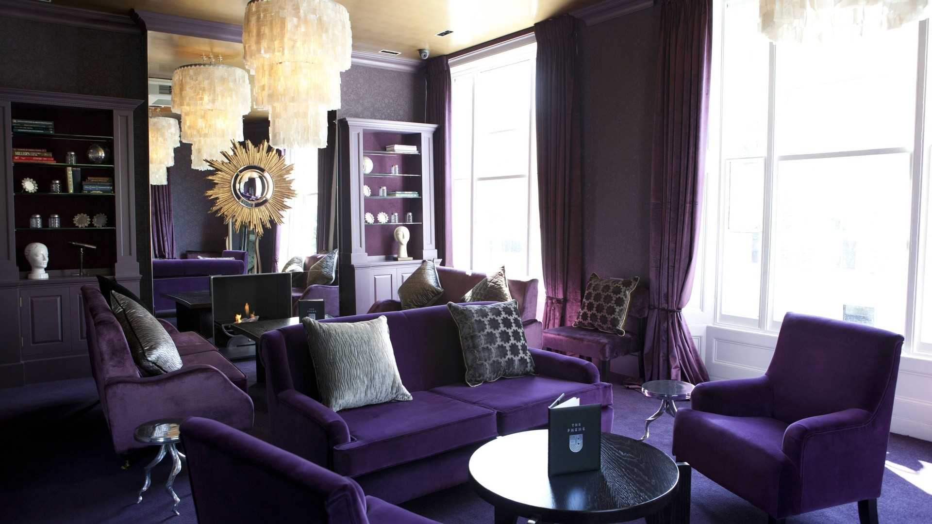 unusual living room style in purple