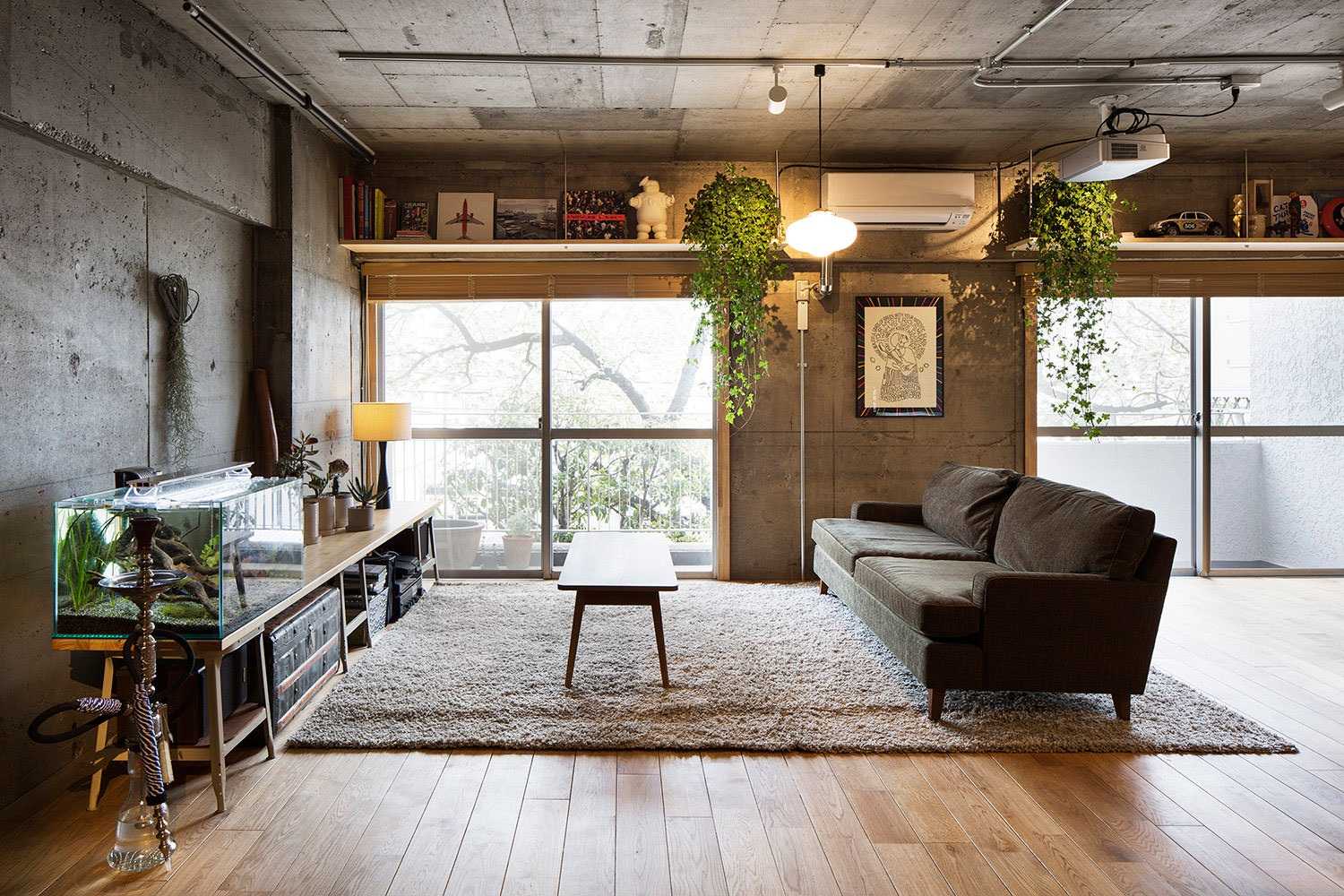 bright style living room in grunge style