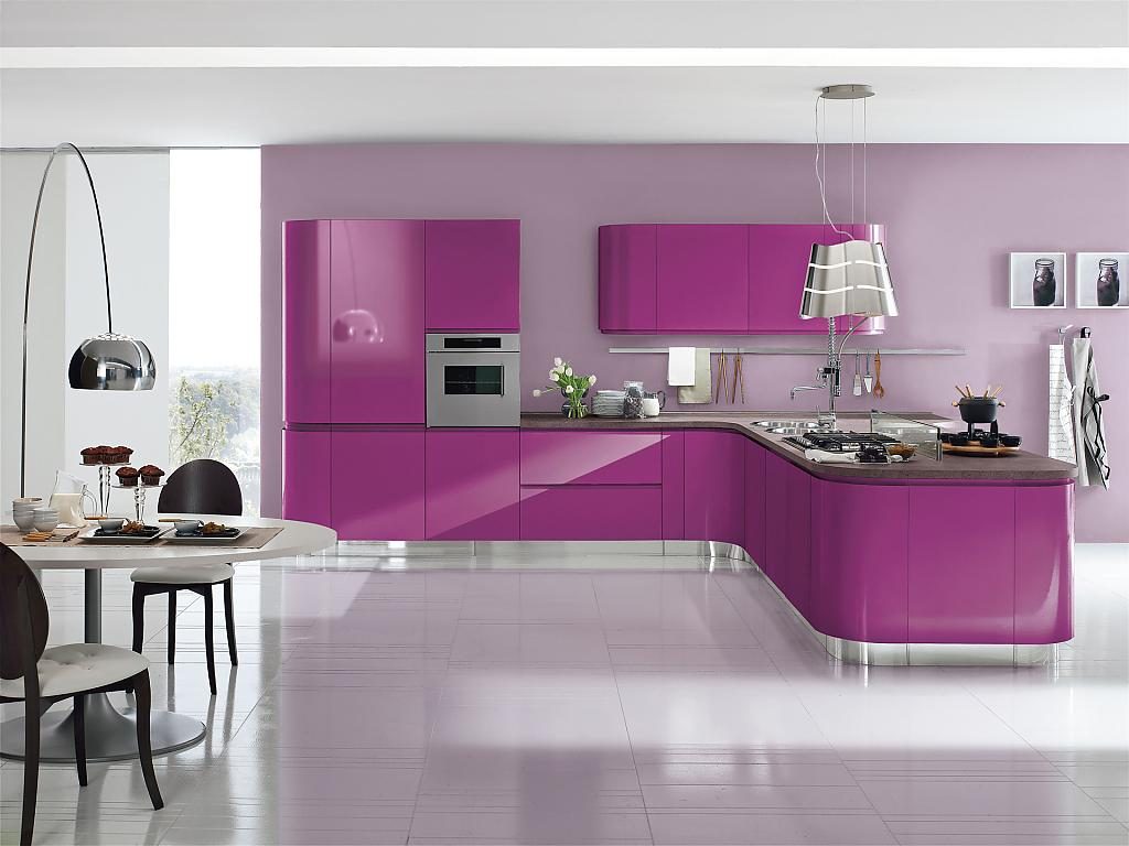light kitchen design in purple