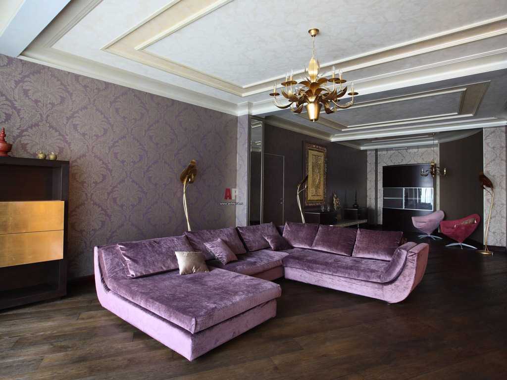 light purple sofa in the interior of the house