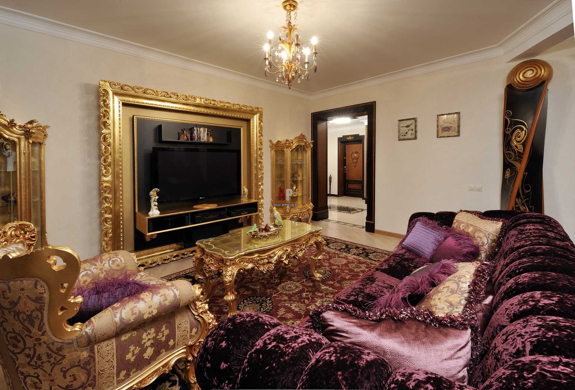 dark purple sofa in the interior of the corridor
