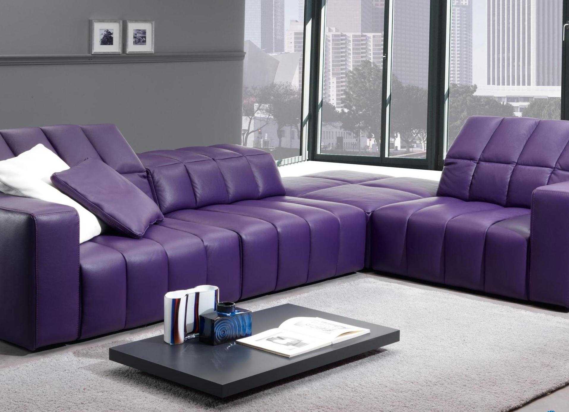 light purple sofa in the design of the bedroom
