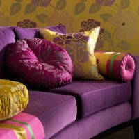 light purple sofa in the interior of the apartment photo