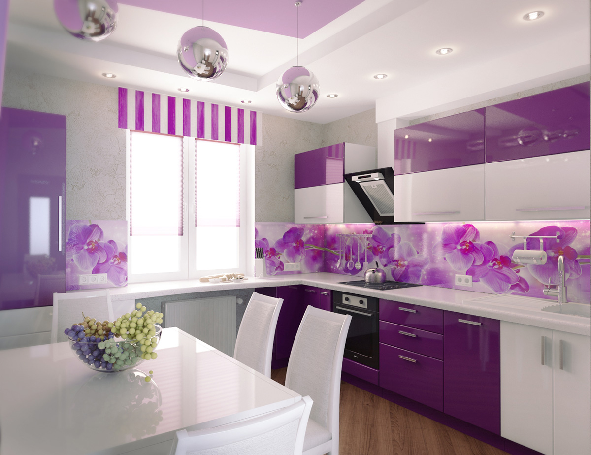 modern kitchen facade in purple hue