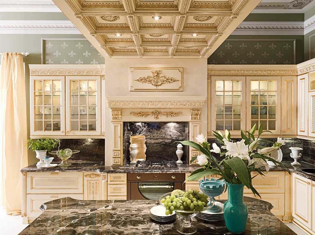 light interior of luxury kitchen in classic style