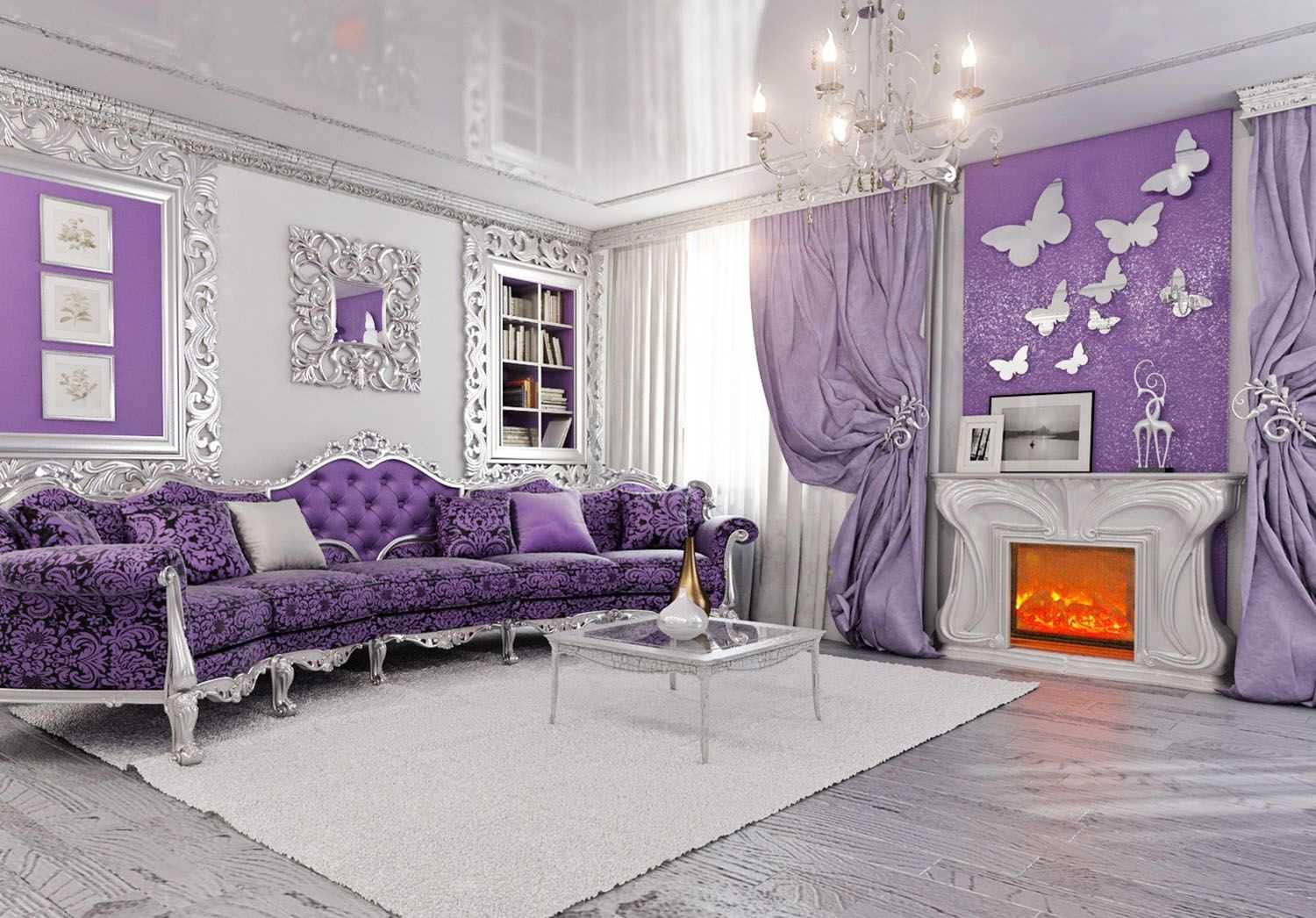 light purple sofa in the decor of the bedroom