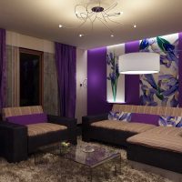 dark purple sofa in the facade of the living room photo