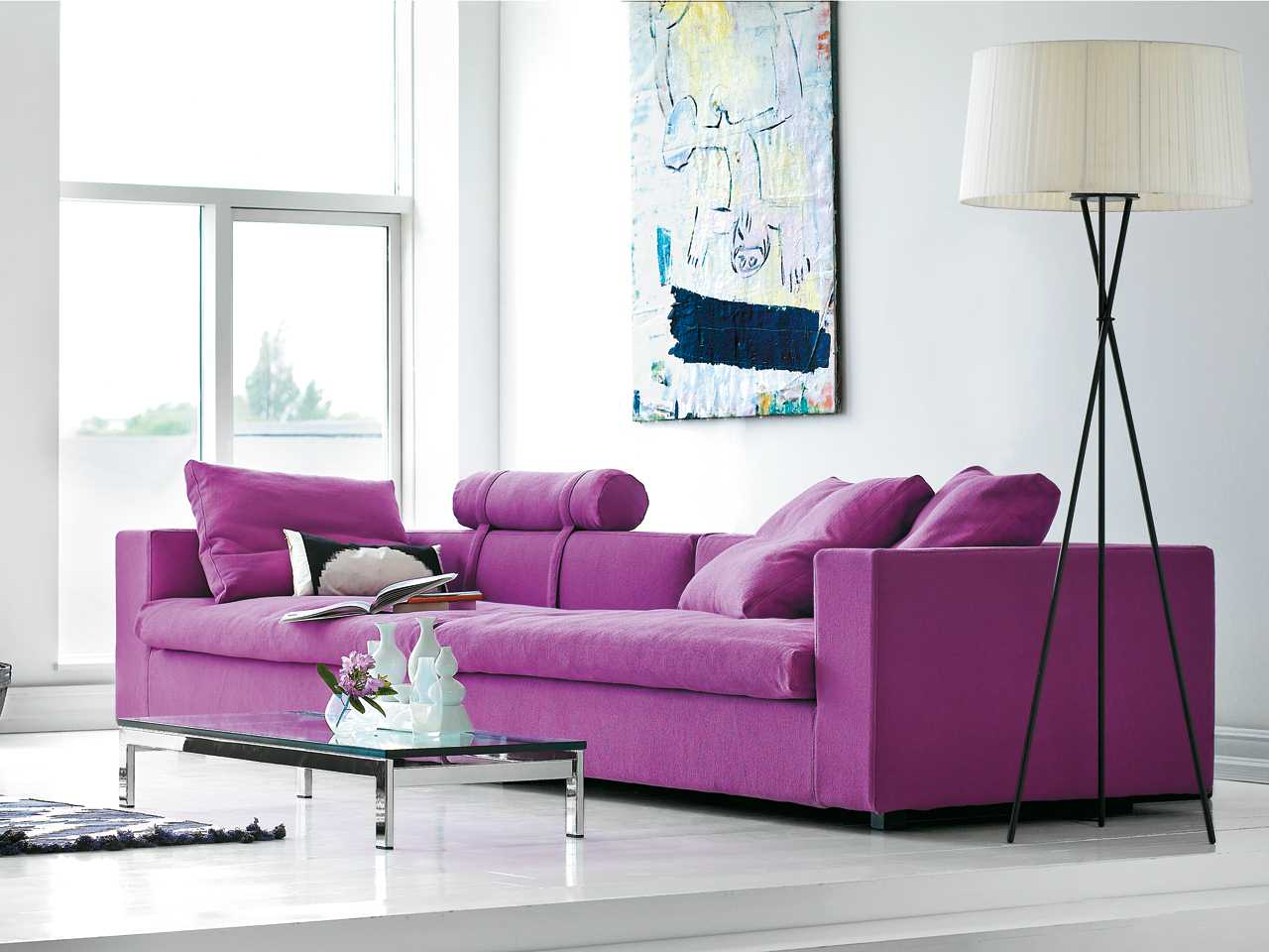 dark purple sofa in the bedroom interior