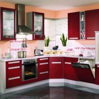 beautiful burgundy color in the design of the kitchen photo