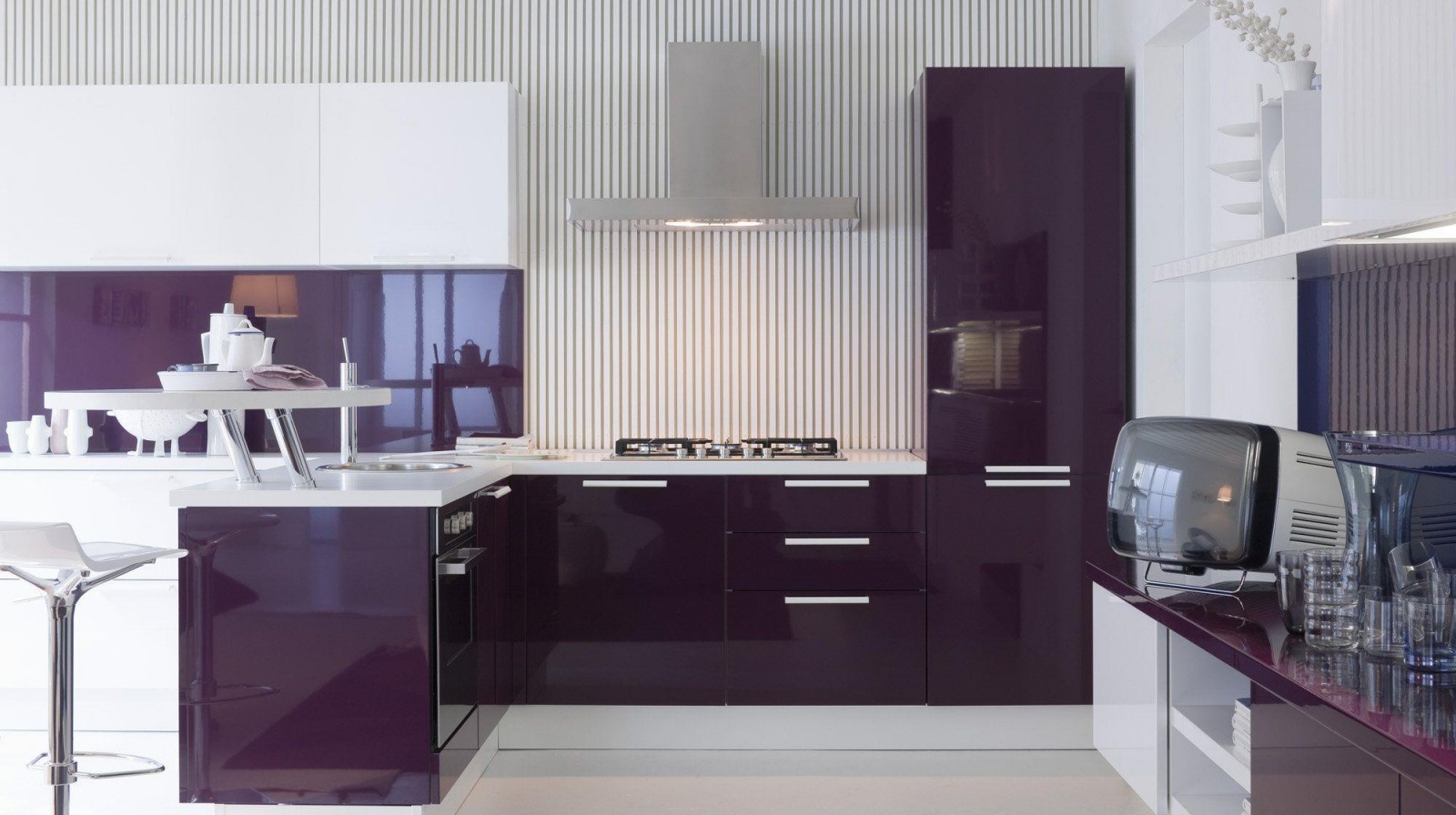 unusual kitchen design in purple