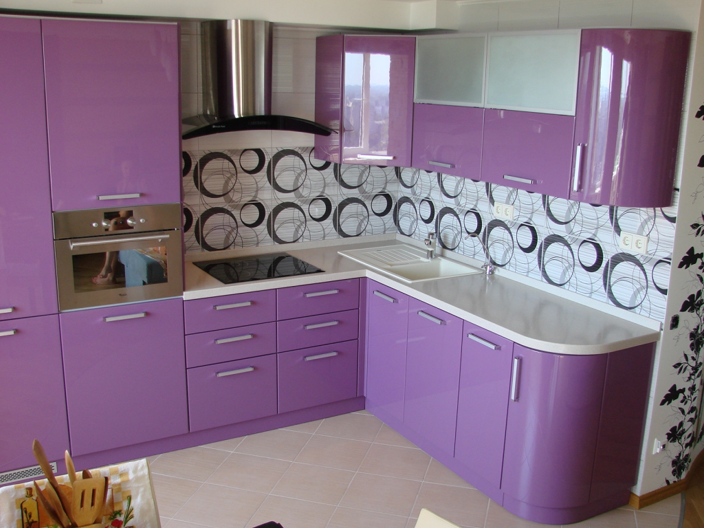 bright kitchen interior in violet