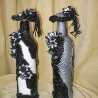 do-it-yourself version of beautiful decoration of bottles made of leather photo