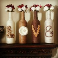the idea of ​​beautiful decoration of glass bottles with twine photo
