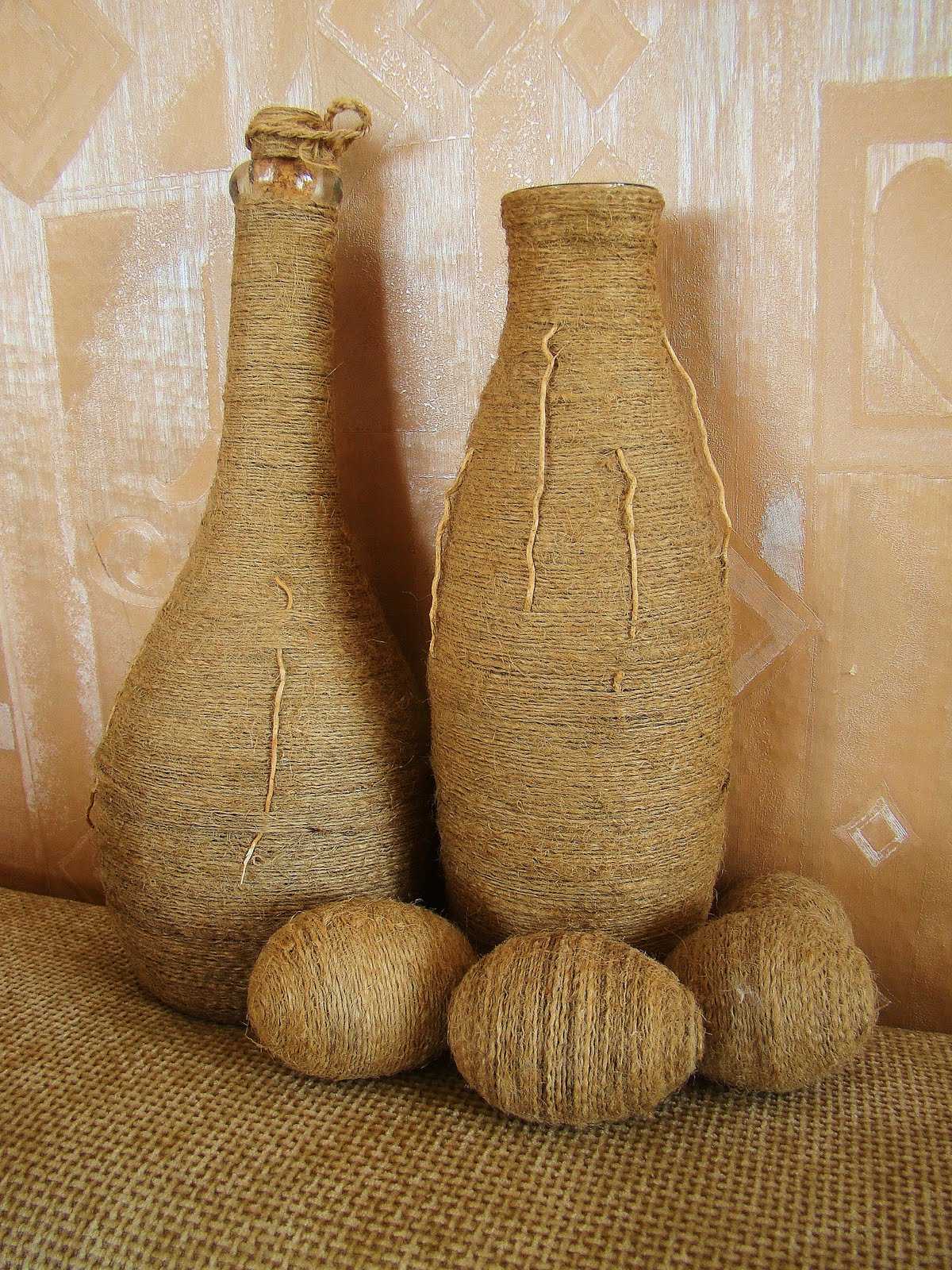 version of the chic design of champagne bottles with twine