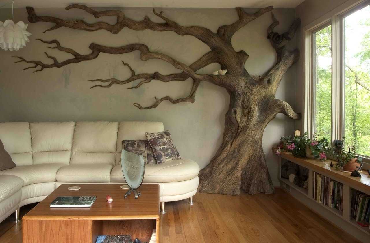 do-it-yourself idea of ​​lightly decorating a room with a tree