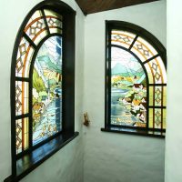 sandblasted stained-glass window in the design of the room photo