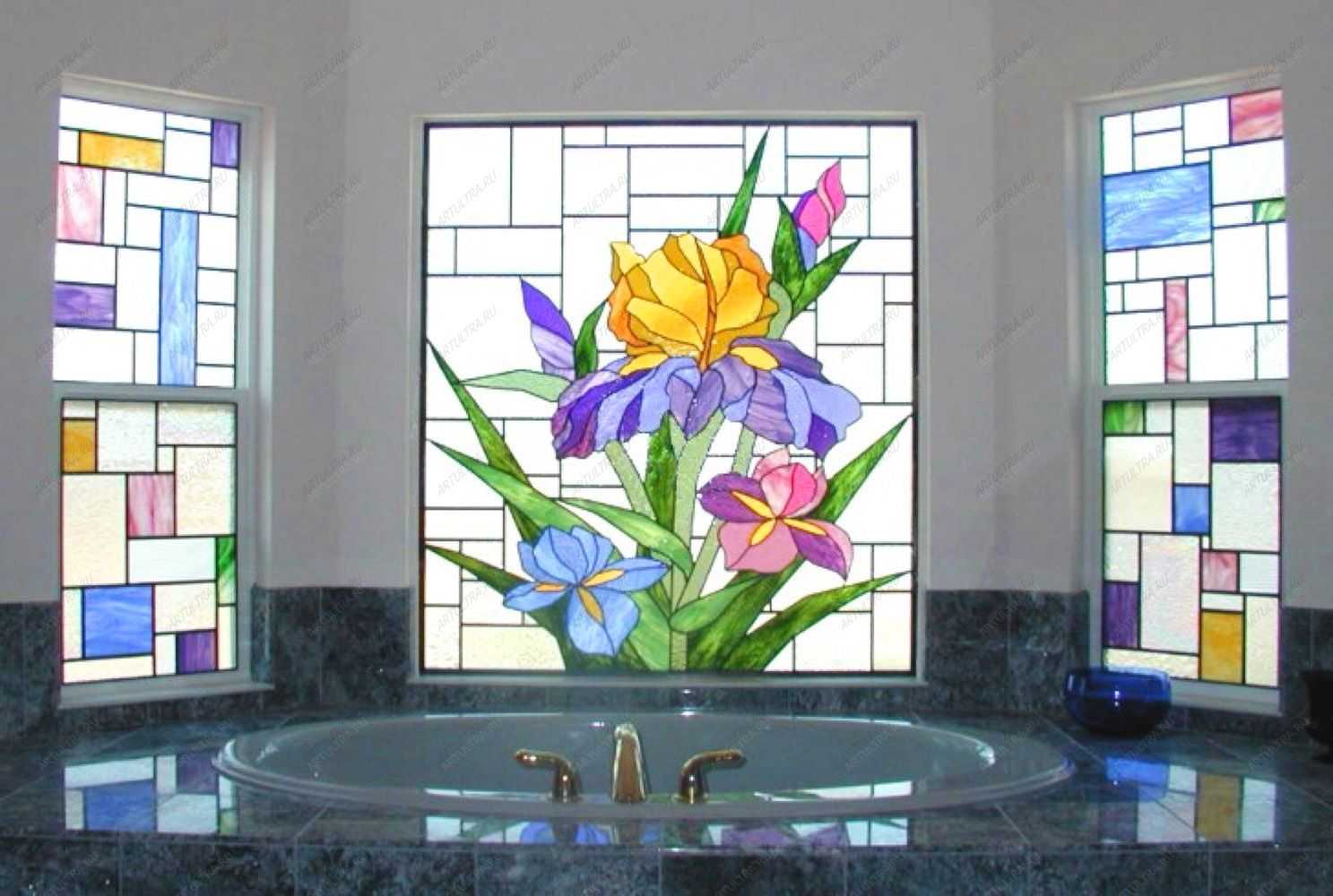sandblasted stained glass window in the living room decor