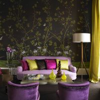 combination of bright wallpaper in the interior of the living room picture