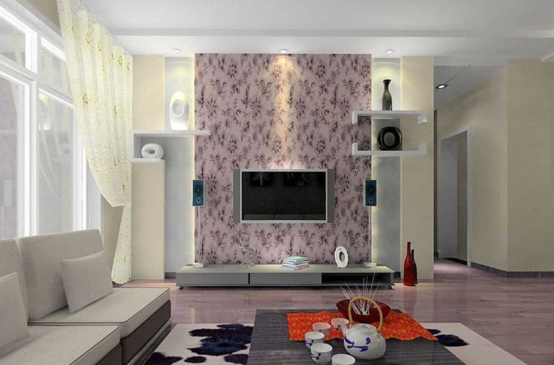 a combination of light wallpaper in the decor of the living room