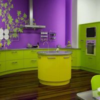 a combination of bright colors in the decor of the kitchen photo