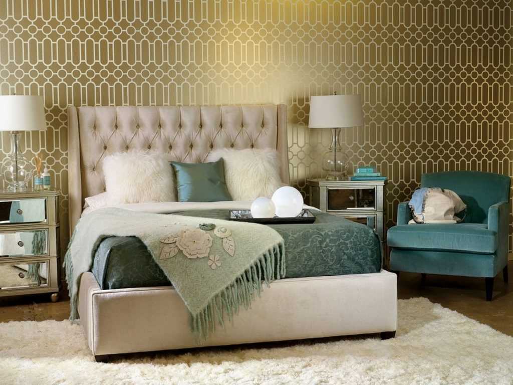 a combination of light colors in the style of the bedroom