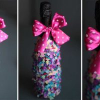 original bottle decoration with colorful ribbons photo