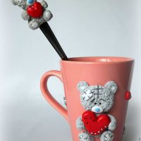 original decoration of the mug with polymer clay animals at home picture