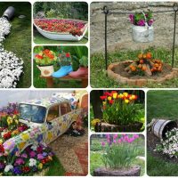interesting garden decoration with improvised materials photo