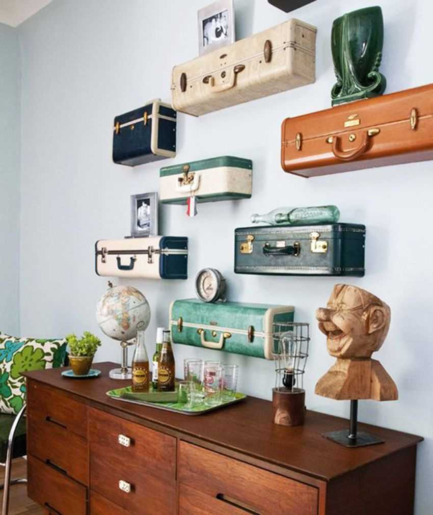 beautiful room design with old suitcases