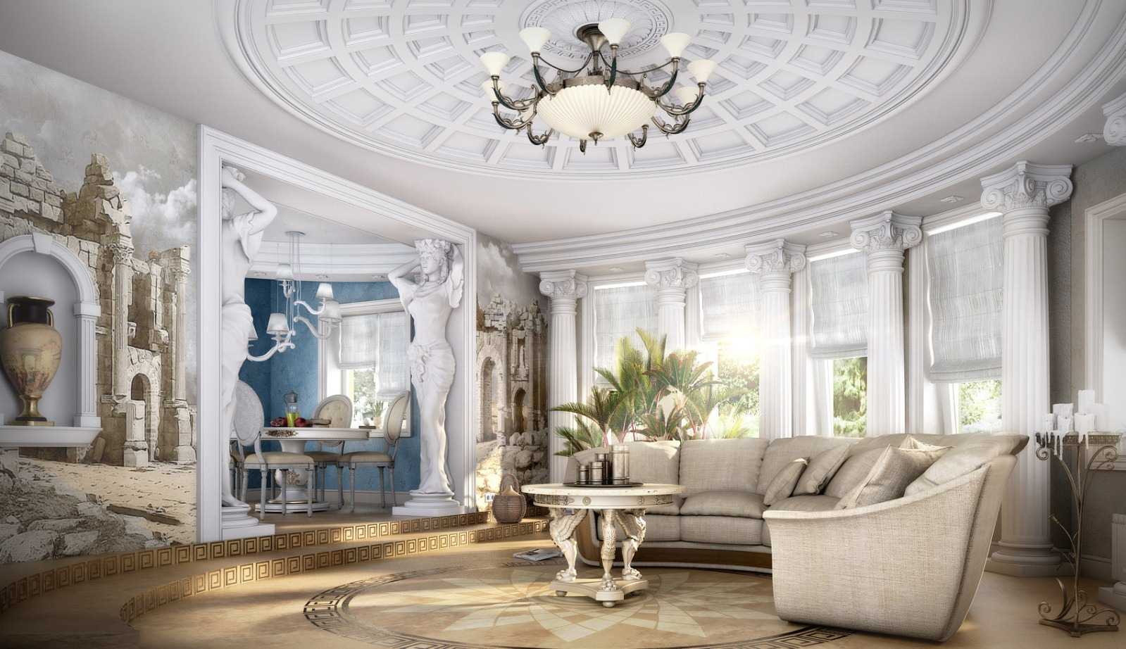 bellissimo design del soggiorno in stile greco