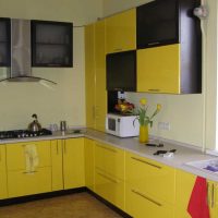 bright interior of the apartment in mustard color photo