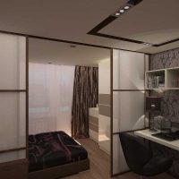 design luminoso della camera da letto e del soggiorno in una foto della stanza