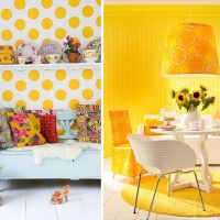 bright bedroom design in mustard color photo