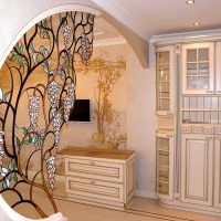 sandblasted stained-glass window in the living room decor picture