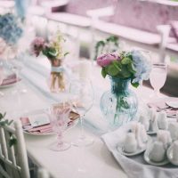 bright decoration of the wedding hall with balls picture