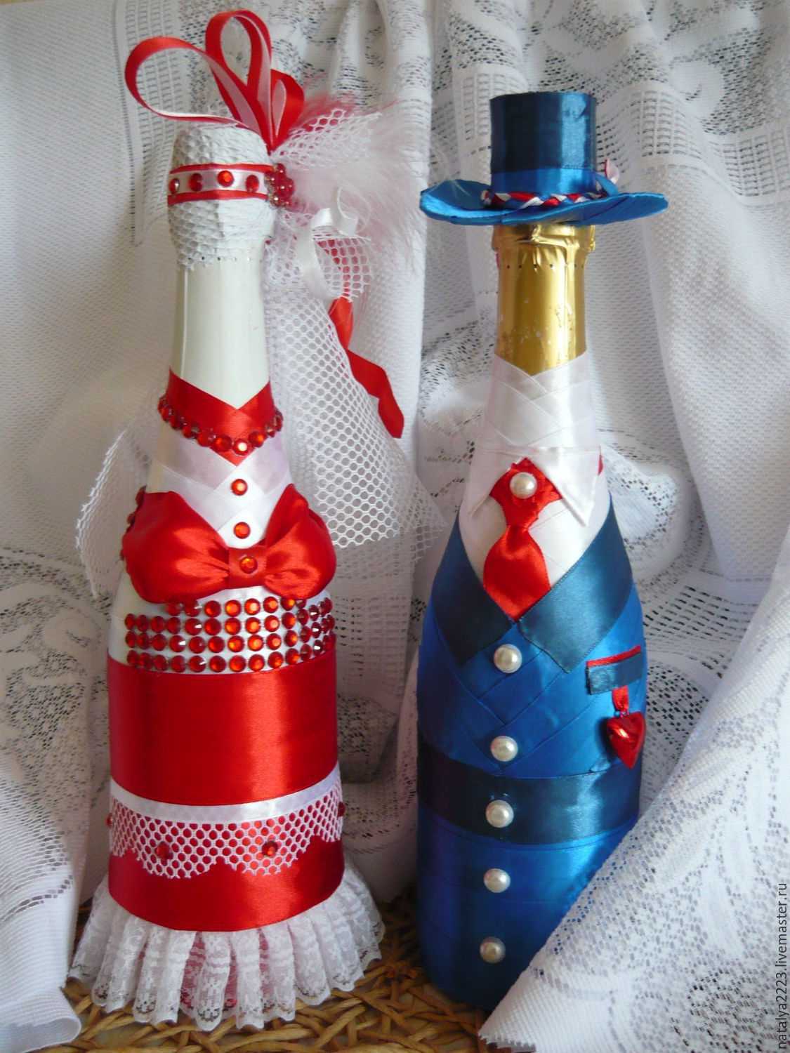 original design of bottles with decorative ribbons