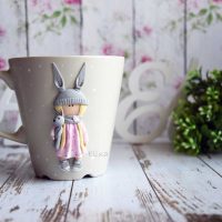 do-it-yourself bright decoration of the mug with polymer clay animals photo