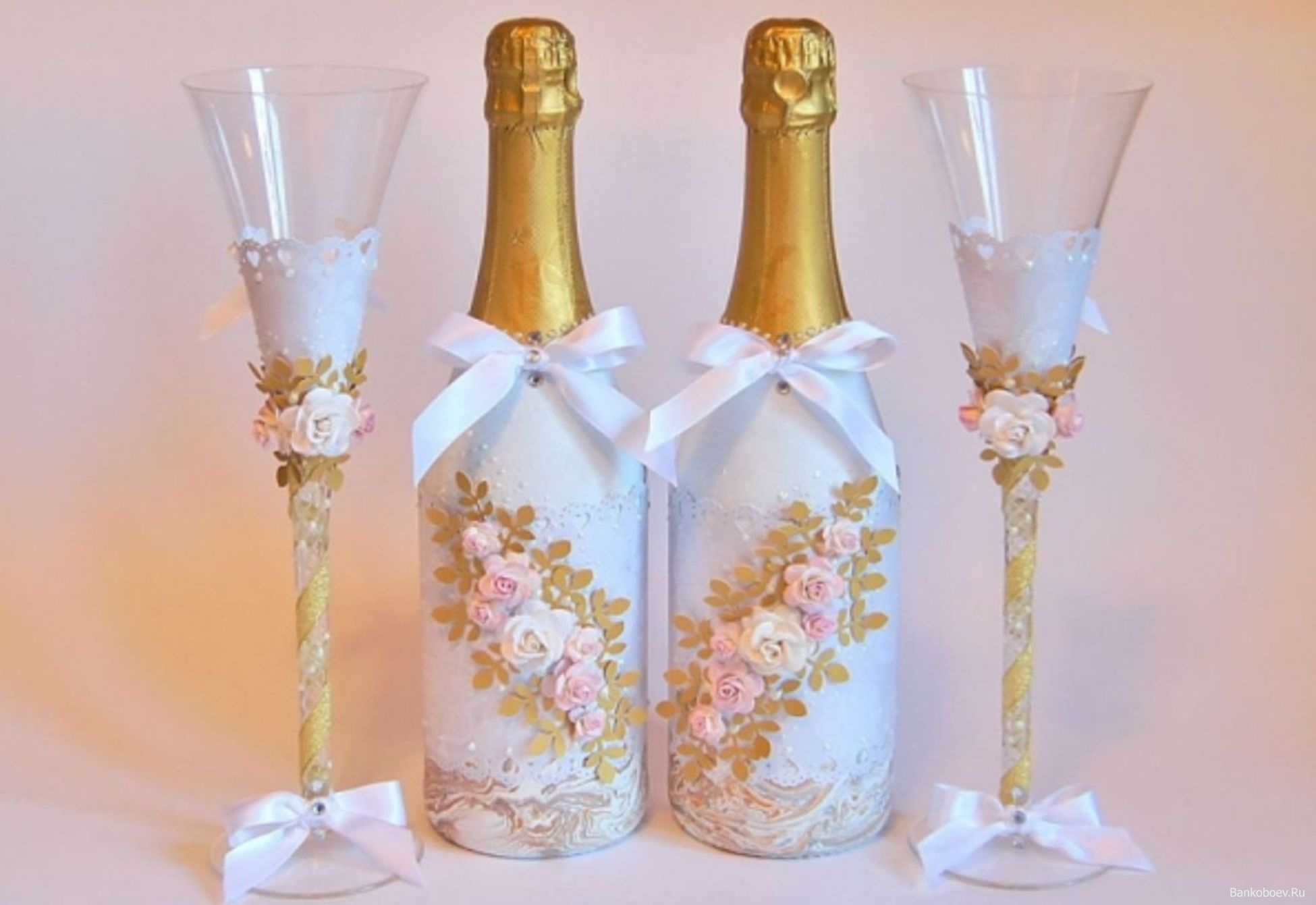 unusual decoration of bottles with colorful ribbons