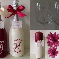 chic design of champagne bottles with decorative ribbons photo