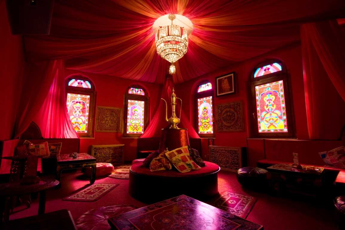 bright facade of the living room in oriental style
