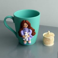 bright decoration of the mug with polymer clay flowers at home picture
