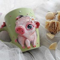 unusual design of the mug with polymer clay flowers at home picture