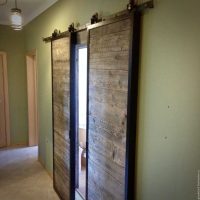 unusual design of a bedroom with old boards photo