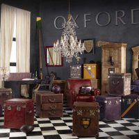 light bedroom design with old suitcases picture