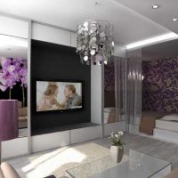 bright interior of bedroom and living room in one room photo