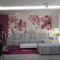 a combination of beautiful wallpaper in the interior of the living room photo