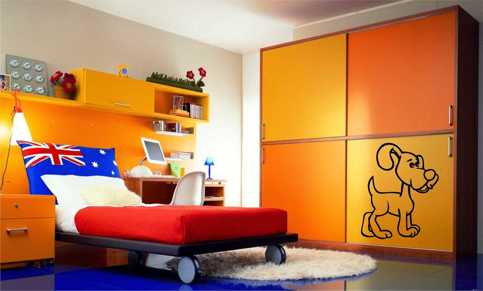 a combination of bright orange in the style of the apartment with other colors