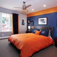 una combinazione di arancione scuro nel design del soggiorno con altri colori della foto