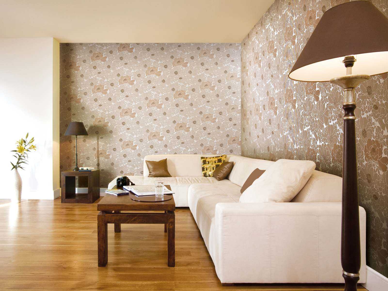 a combination of light wallpaper in the design of the living room