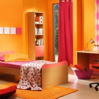a combination of light orange in the interior of the house with other colors photo